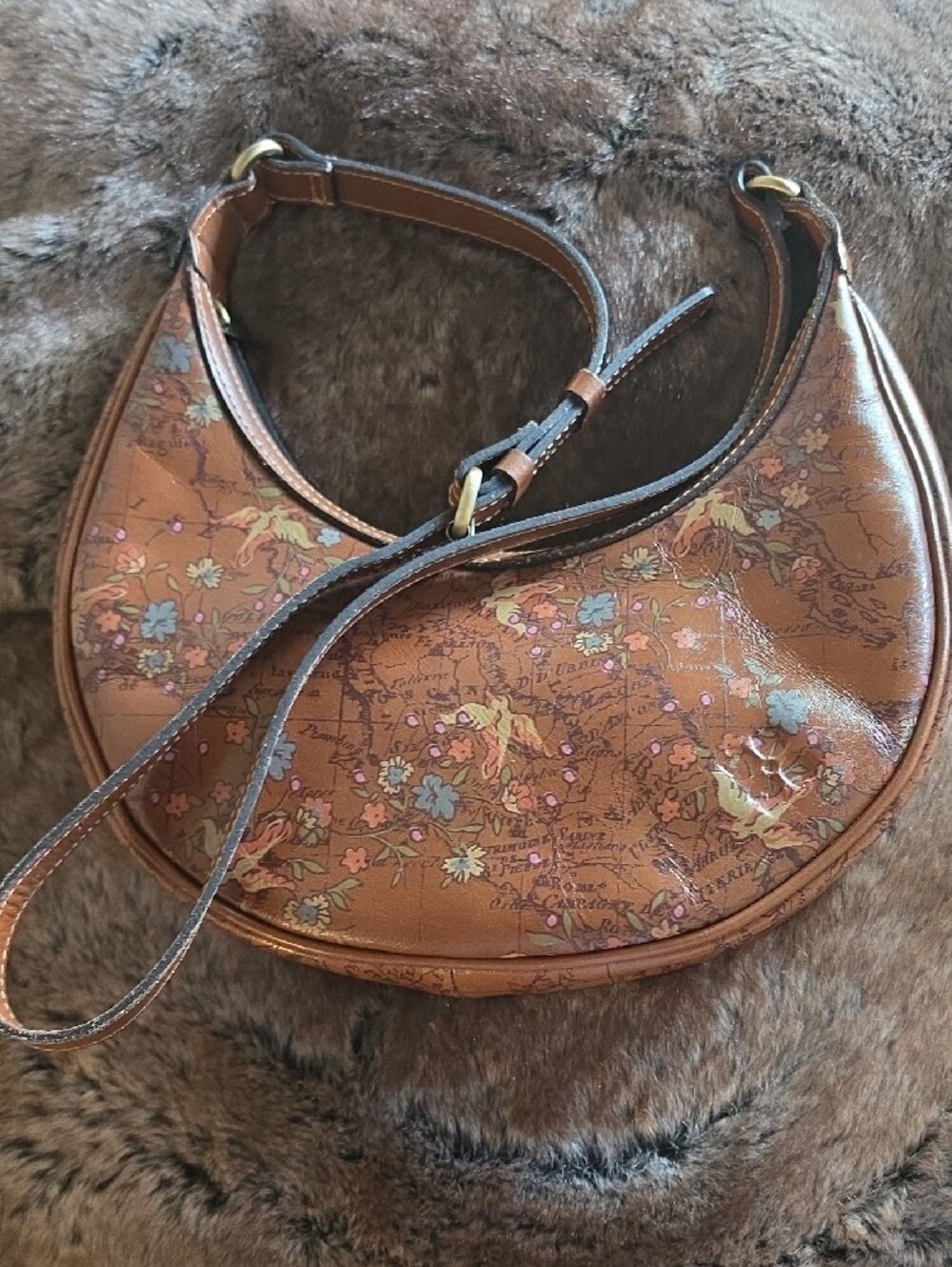 Patricia Nash Brown Floral Embossed Leather Crossbody - Picture 2 of 10